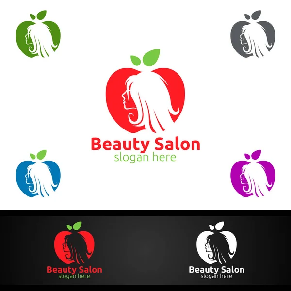 Apple Salon Fashion Logo Dla Fryzjera Piękna Kosmetyki Lub Boutique — Wektor stockowy