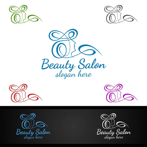 Salon Fashion Logo Beauty Hairstylist Cosmetics Boutique Design — Stock Vector
