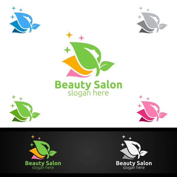 Logo Natural Salon Fashion Dla Fryzjera Piękna Kosmetyki Lub Boutique — Wektor stockowy