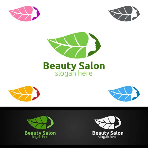 Logo Moda Salón Natural Para Peluquero Belleza Cosméticos Diseño Boutique — Vector de stock