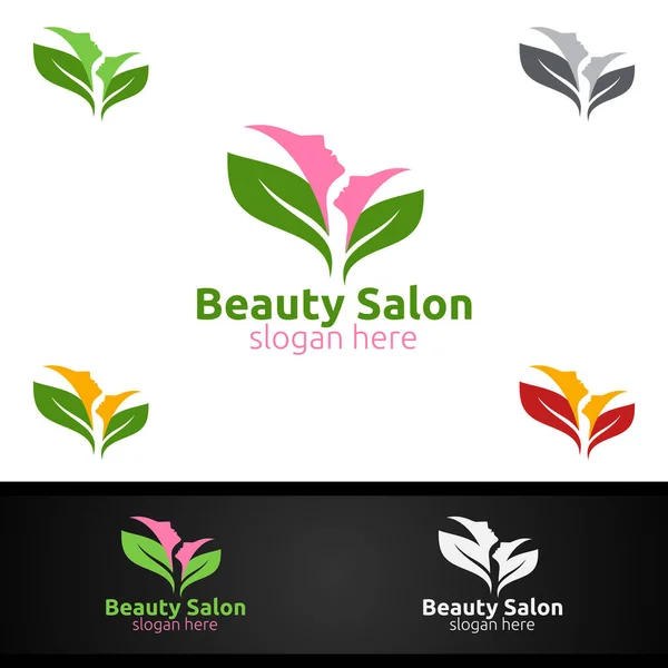 Logo Natural Salon Fashion Dla Fryzjera Piękna Kosmetyki Lub Boutique — Wektor stockowy