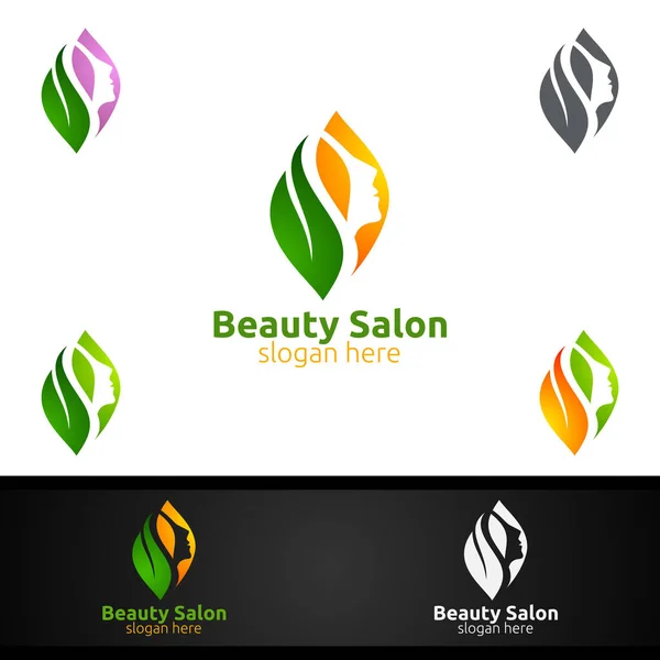 Logo Natural Salon Fashion Dla Fryzjera Piękna Kosmetyki Lub Boutique — Wektor stockowy