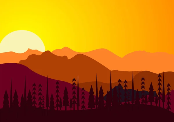 Desert Landscape Cactus Hills Mountains Silhouettes Vector Nature Horizontal Background — Stock Vector