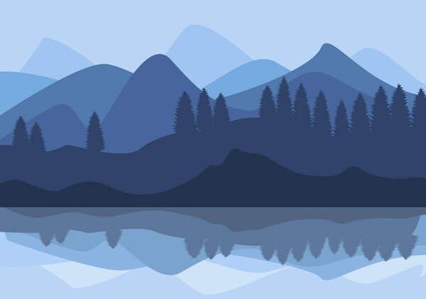 Desert Landscape with Cactus, Hills and Mountains Silhouettes. Vector Nature Horizontal Background Design