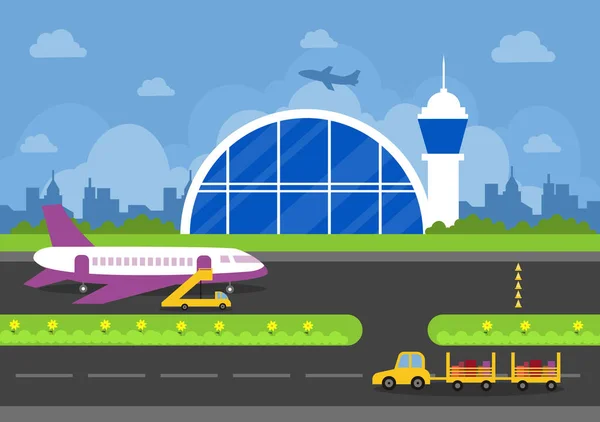 Port Lotniczy Terminal Budynku Infografiki Statku Powietrznego Startu Różne Rodzaje — Wektor stockowy
