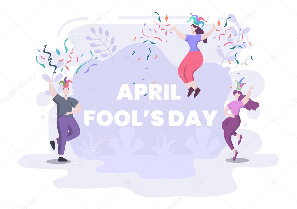 Celebration Happy April Fools' Day wearing a Jester Hat background design concept. Vector Illustration.