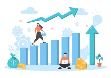Banner Business Solution için Yatırımlar Flat Illustration, Satış Sayfası Analizi, İstatistik Büyüme Verileri, Muhasebe, Yenilikçi Fikirler ve Nakit Kâr Konsepti