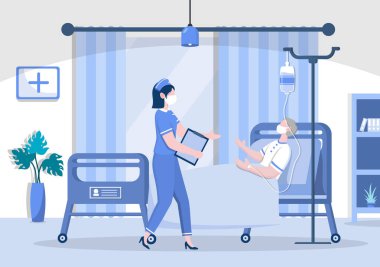 Doktor ya da Maskeli Hemşire Hastaya Yardım Ediyor Hemşire Engelli Adam 'la Tekerlekli Sandalyeyi İtiyor. Tıbbi Personel Tasarımı Konsantrasyonu