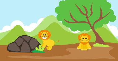 Lion Vector Cute Animals in Cartoon Style, Wild Animal, Designs for Baby clothes. Hand Drawn Characters