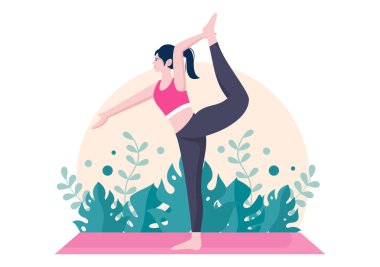 Yoga veya Meditasyon, Düşünceleri, Duyguları, Başlangıcı ve Fikirleri Kontrol Etmenin Sağlık Yararlarını Amaçlamaktadır. Düz Tasarım Vektör İllüstrasyonu