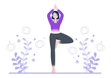 Yoga veya Meditasyon, Düşünceleri, Duyguları, Başlangıcı ve Fikirleri Kontrol Etmenin Sağlık Yararlarını Amaçlamaktadır. Düz Tasarım Vektör İllüstrasyonu