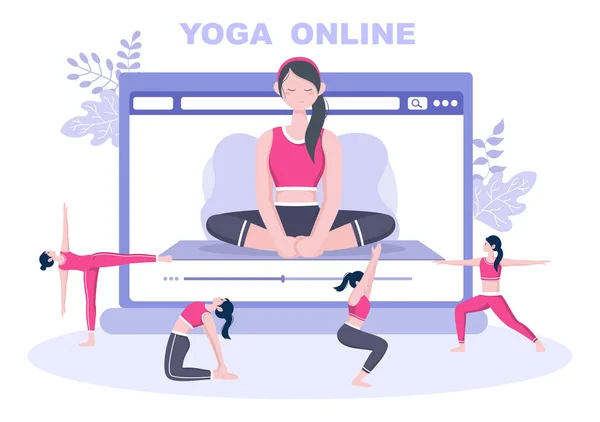 Lezioni Online Lezioni Yoga Meditazione Guardando Video Streaming Diretta Educazione — Vettoriale Stock