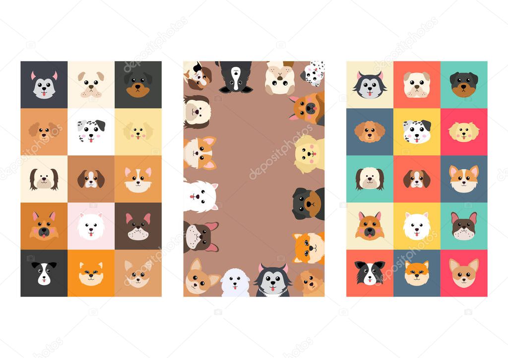 Collection of Cute Animals in Different Types of Dogs Can Be Used as Designs On Clothes, Wallpapers, Backgrounds Concept. Vector Illustration
