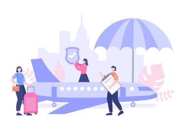 Seyahat ve Tur Sigortası Kazalar, Sağlık ve Acil Durum Riskleri Konsepti. Vektör Düz Tasarım Çizimi