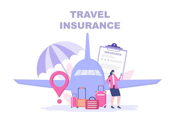 休暇中の事故 保護健康 緊急リスクのための旅行とツアー保険の概念 ベクトルフラットデザインイラスト — ストックベクタ