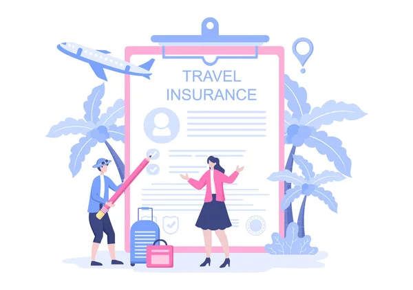 休暇中の事故 保護健康 緊急リスクのための旅行とツアー保険の概念 ベクトルフラットデザインイラスト — ストックベクタ