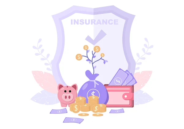 Ilustrace Investičního Pojištění Pro Podnikání Ochranou Peněz Úsporami Štítem Nebo — Stockový vektor