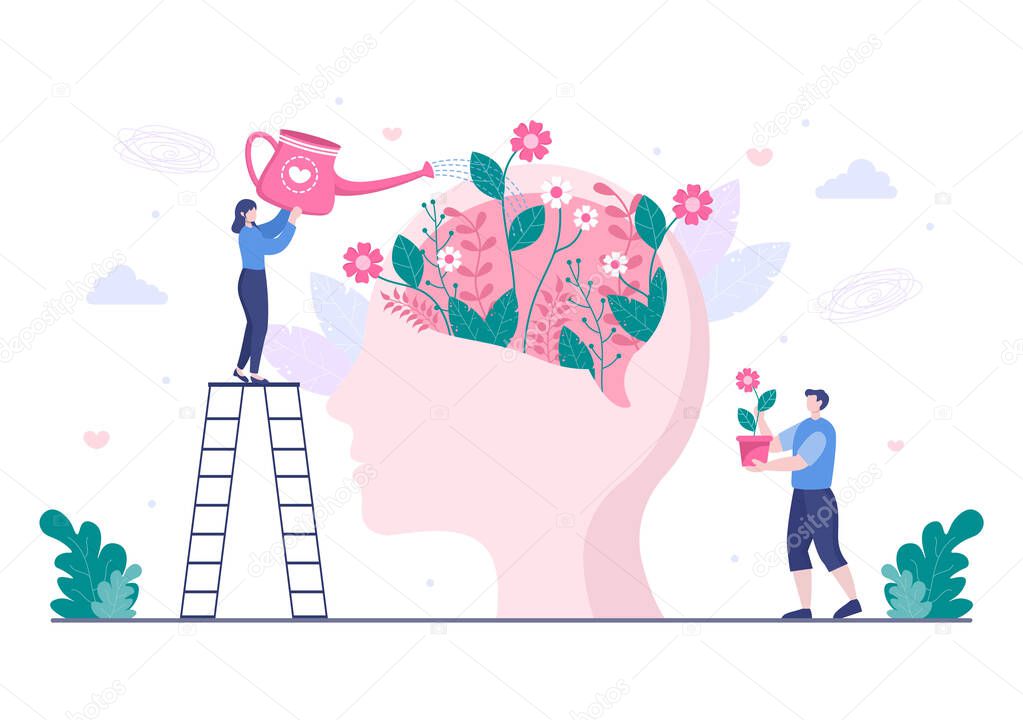 Mental Health Due To Psychology, Depression, Loneliness, Illness, Brain Development, or Hopelessness. Psychotherapy And Mentality Healthcare. Illustration