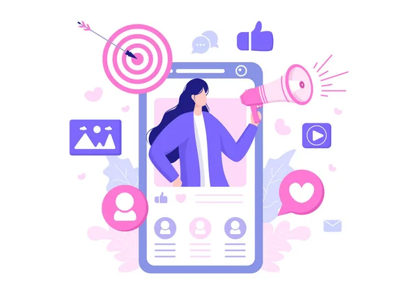 Social Media Marketing Ilustrație Pentru Publicitate Platformă Servicii Online Curs — Vector de stoc