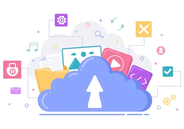 Illustrazione Dei Servizi Cloud Storage Hosting Data Center Download File — Vettoriale Stock