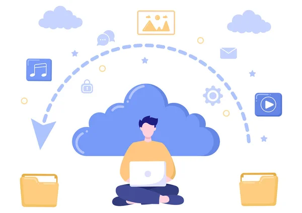 Cloud Backup Storage Ilustrace Počítačového Systému Pro Sdílení Informací Hosting — Stockový vektor