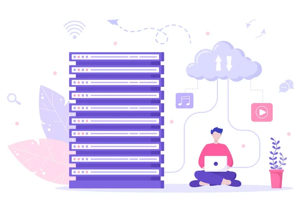 Computer Cloud Server Hosting Storage Illustration Data Transmission Technology Protection — Stockový vektor