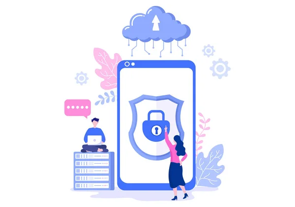 Ilustración Privada Data Cloud Para Acceder Hosting Base Datos Protección — Vector de stock