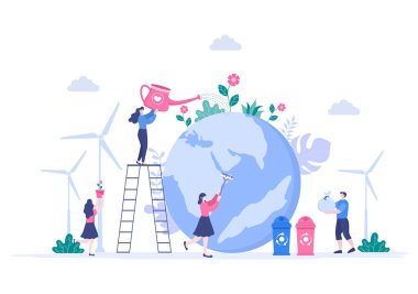 Gezegenimiz Dünya 'yı Çevreye Çevresel Dostluk Konsepti ve Doğal Hasar Şablonundan Korumayla Koruyun