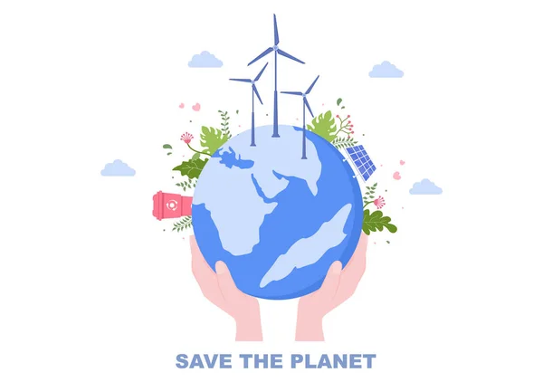 지구를 보호하라 Our Planet Earth Illustration Green Environment Eco Friendly — 스톡 벡터