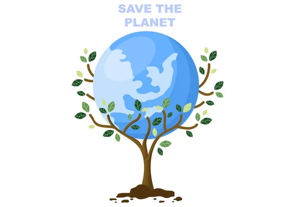 Sauvegarder Notre Planète Illustration Terre Environnement Vert Avec Concept Écologique — Image vectorielle