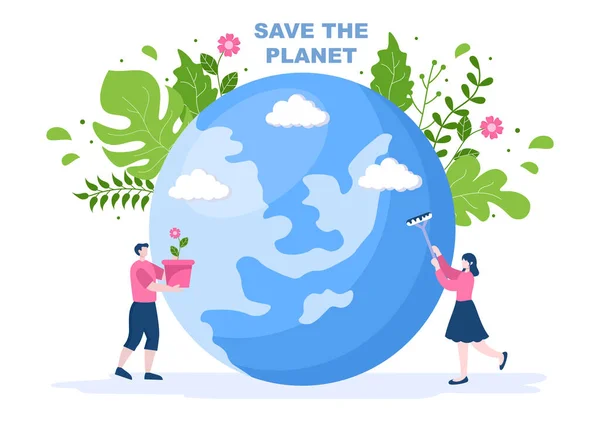 Сохранить Нашу Планету Земля Иллюстрация Зеленой Окружающей Среде Экологически Дружественной — стоковый вектор