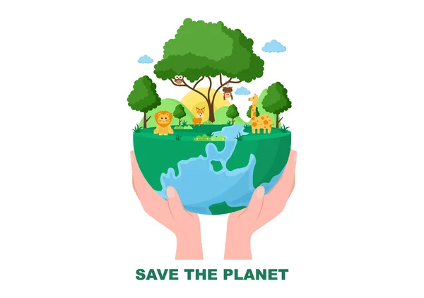 지구를 보호하라 Our Planet Earth Illustration Green Environment Eco Friendly — 스톡 벡터