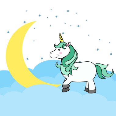 Bulut ve Gökkuşağı Üzerine Tatlı Çizgi Roman Yazdırma Tişörtü ya da Çıkartma, Duvar Kağıdı Arkaplanı ve Çocuklar için El Çizimi Çizimi