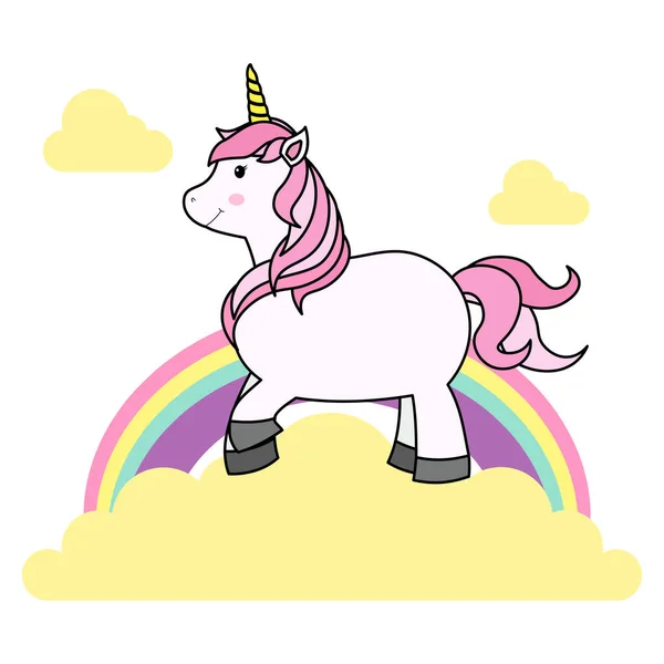 Cute Cartoon Unicorn Cloud Rainbow Print Shirt Sticker Wallpaper Background — Stock Vector