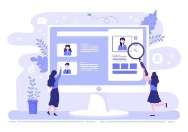 Web İniş Sayfası, Banner, Arkaplan, Sunum veya Sosyal Medya için İş Bulma ve Çevrimiçi İşe Alma. Vektör İllüstrasyonu