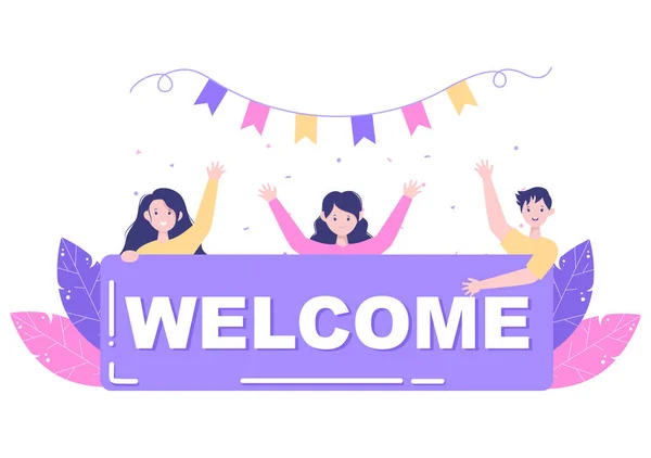 Welcome Vector Illustration Opening Web Page Banner Presentation Social Media — Stockový vektor