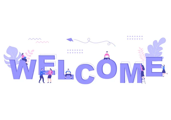 Welcome Vector Illustration Opening Web Page Banner Presentation Social Media — Stockový vektor