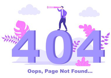 404 Hata ve Sayfa Vektör İllüstrasyonu Bulunamadı. Kayıp Bağlantı Sorunu, Uyarı İşareti veya Alan Bozukluğu. İniş Sayfası Şablonu