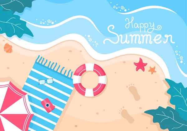 Happy Summer Time Beach Seaside Vector Illustration Background Wallpaper Banners — Stockový vektor