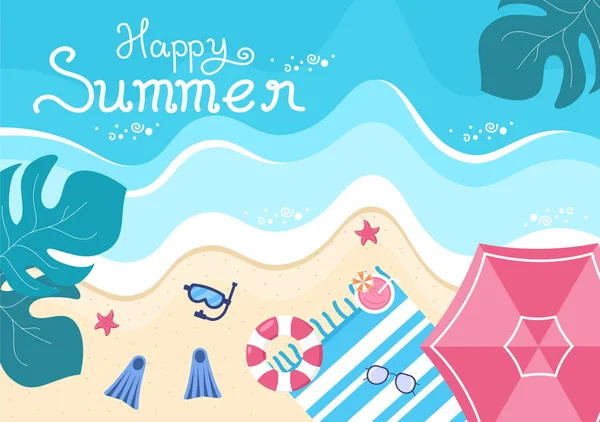 Happy Summer Time Beach Seaside Illustration Vectorielle Pour Fond Papier — Image vectorielle