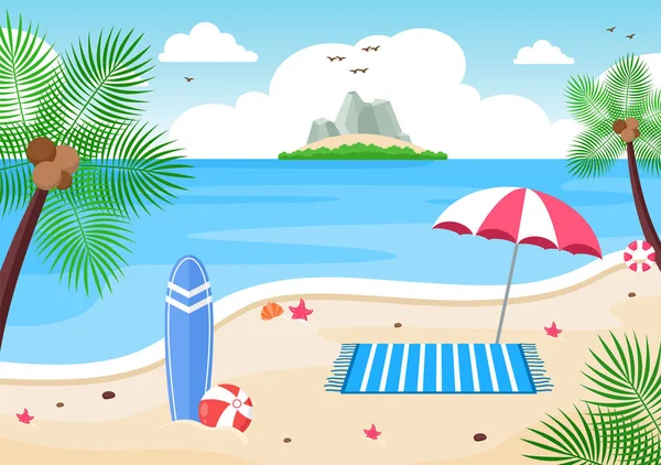 Szczęśliwego Lata Beach Vector Ilustracja Ilustracji Tła Tapety Lub Banery — Wektor stockowy