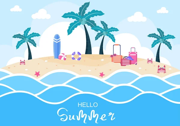 Happy Summer Time Beach Seaside Illustration Vectorielle Pour Fond Papier — Image vectorielle