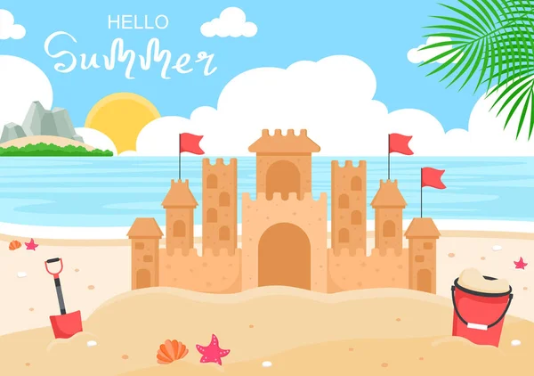 Happy Summer Time Beach Seaside Illustration Vectorielle Pour Fond Papier — Image vectorielle