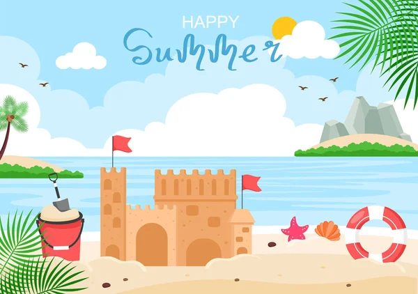 Happy Summer Time Beach Seaside Illustration Vectorielle Pour Fond Papier — Image vectorielle