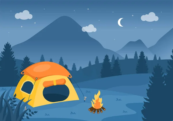 Campamento Verano Feliz Montaña Para Expedición Viajar Explorar Recreación Aire — Vector de stock