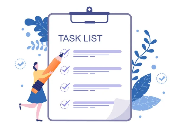 Task List Flat Vector Illustration List Διαχείριση Χρόνου Προγραμματισμός Εργασίας — Διανυσματικό Αρχείο