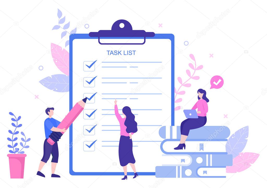 Task List Flat Vector Illustration To Do list Time Management, Work Planning or Organization of Daily Goals. Landing Page Template