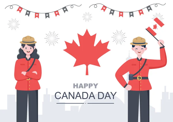 Happy Canada Day Celebration 1St July Vector Illustration Adatto Biglietto — Vettoriale Stock