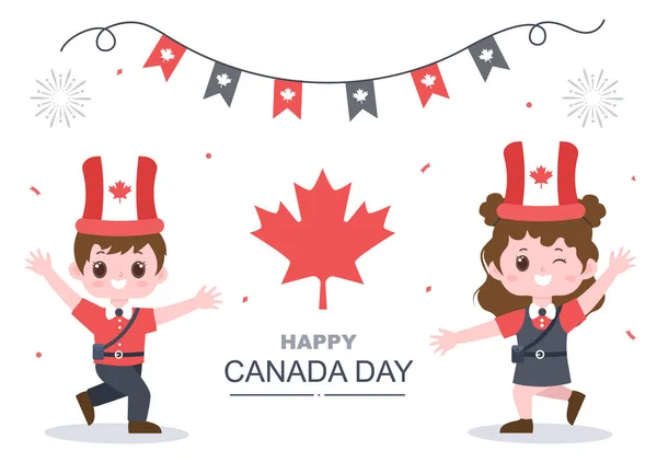 Happy Canada Day Celebration 1St July Vector Illustration Adatto Biglietto — Vettoriale Stock