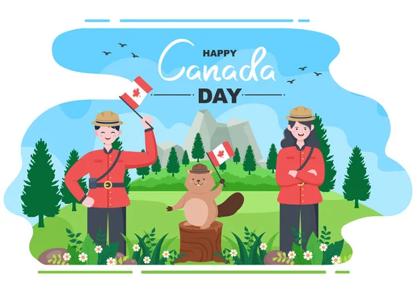 Happy Canada Day Celebration 1St July Vector Illustration Adatto Biglietto — Vettoriale Stock